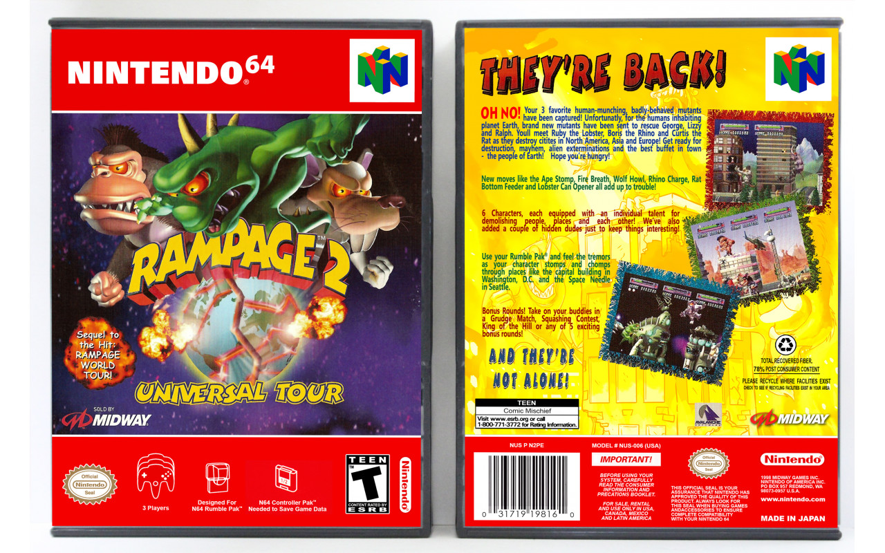 Gaming Relics - Nintendo 64 - Vertical Style - Rampage 2: Universal Tour