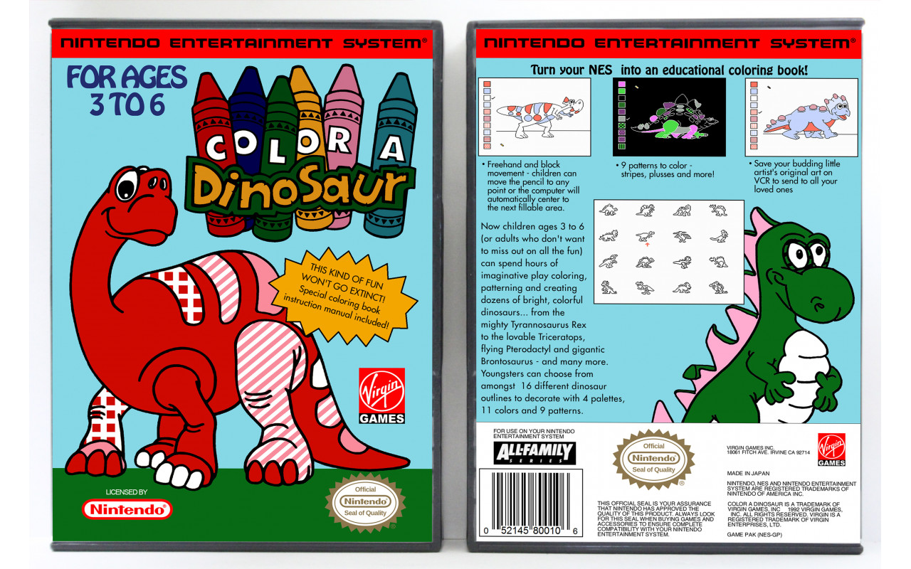 NINTENDO NES VIDEO GAME CARTRIDGE COLOR A DINOSAUR RARE CART VIRGIN GAMES